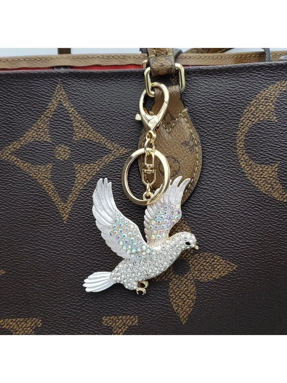 Authentic Louis Vuitton Lock & Key with Unbranded Dove Charm, Keychain